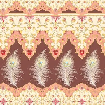 Peacock feathers Seamless pattern, background. Illustrazione stock