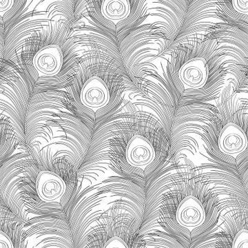 Peacock feathers Seamless pattern, background. Stock Illustration