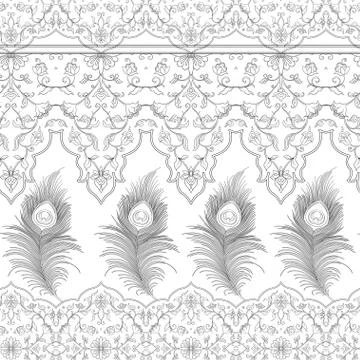 Peacock feathers Seamless pattern, background. Stock Illustration