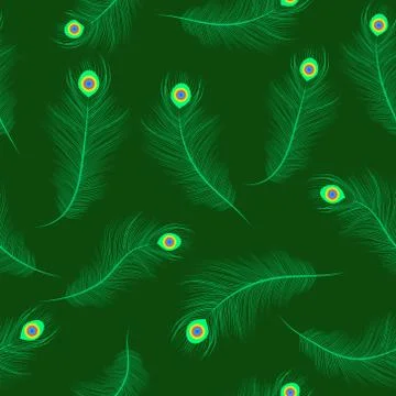 Peacock feathers seamless pattern. Elegant ethnic endless background. Krish.. Stock Illustration