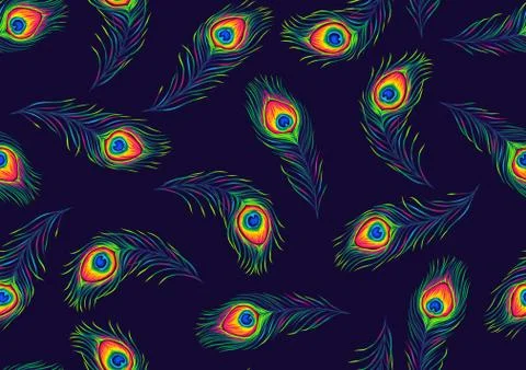Peacock feathers seamless pattern. Stock Illustration
