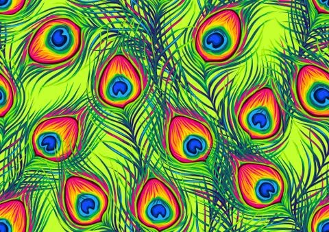 Peacock feathers seamless pattern. Stock Illustration
