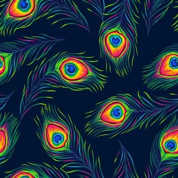 Peacock feathers seamless pattern. Stock Illustration