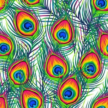 Peacock feathers seamless pattern. Stock Illustration
