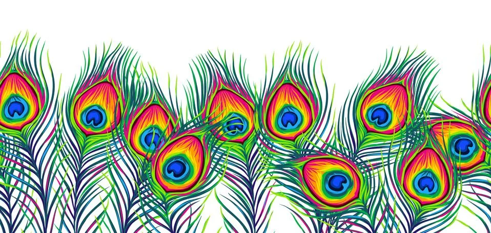 Peacock feathers seamless pattern. Stock Illustration