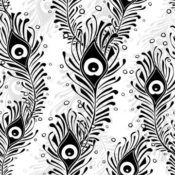 Peacock Feathers Seamless Pattern Peacock, Wallpaper, White Background Stock Illustration