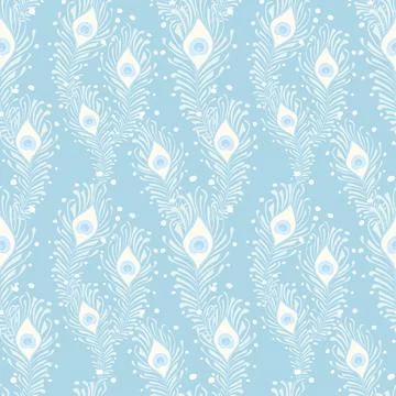 Peacock Feathers Seamless Pattern Peacock, Wallpaper, Blue Background Stock Illustration