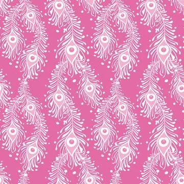 Peacock Feathers Seamless Pattern Peacock, Wallpaper, Pink Background Stock Illustration