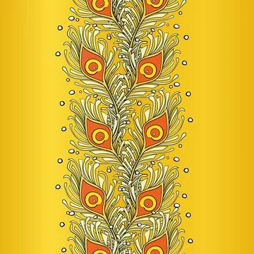 Peacock Feathers Seamless Pattern Peacock, Wallpaper, Gold Background Stock Illustration