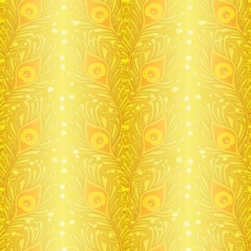 Peacock Feathers Seamless Pattern Peacock, Wallpaper, Gold Background Illustrazione stock