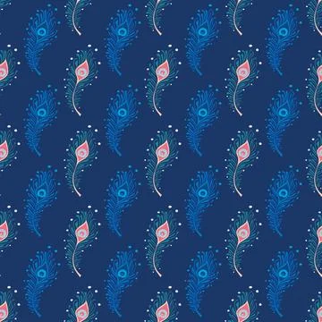 Peacock Feathers Seamless Pattern Peacock, Wallpaper, Blue Background Stock Illustration