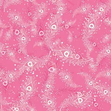 Peacock Feathers Seamless Pattern Peacock, Wallpaper, Pink Background Stock Illustration