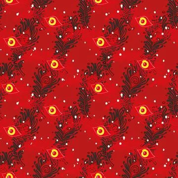 Peacock Feathers Seamless Pattern Peacock, Wallpaper, Red Background Stock Illustration