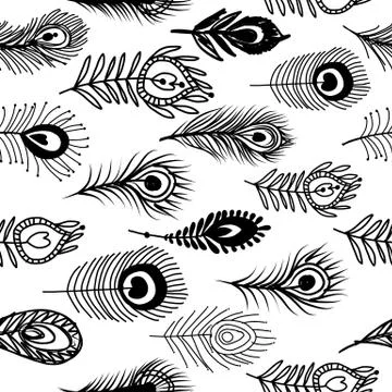 Peacock feathers, seamless pattern for your design Stock Illustration