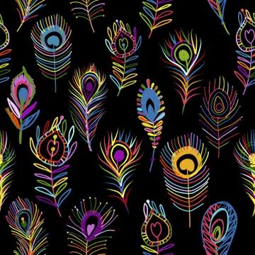 Peacock feathers, seamless pattern for your design Stock Illustration