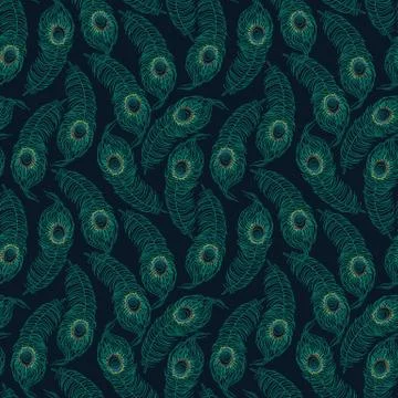 Peacock feathers seamless vector pattern Stock Illustration