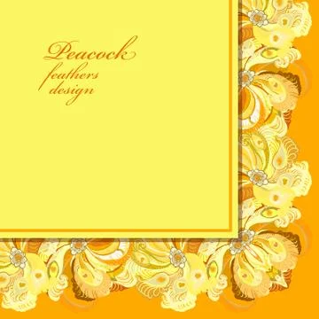 Peacock feathers wedding background. Printable vector frame illustration. 스톡 일러스트