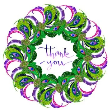 Peacock feathers wreath Stock Illustration