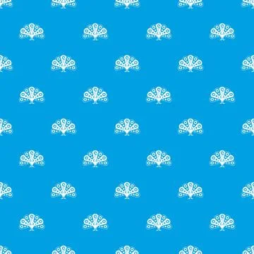 Peacock with flowing tail pattern seamless blue Stock Illustration
