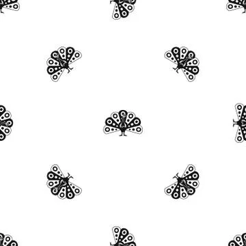 Peacock with flowing tail pattern seamless black Stock Illustration