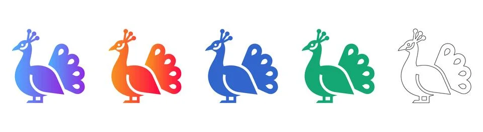 Peacock Icon Set in Various Styles Stock Illustration