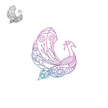 Peacock line art Stock Illustration