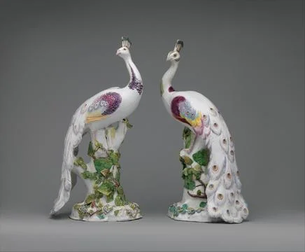 Peacock (one of a pair) ca. 175558 Chelsea Porcelain Manufactory Figures of.. Stock Photos