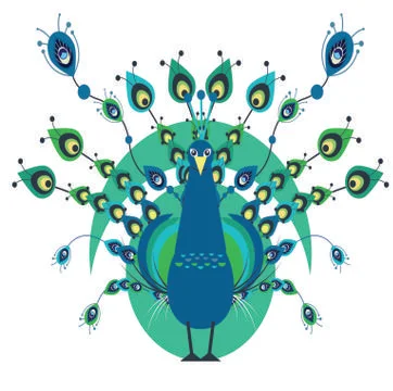 Peacock painting colored classical flat sketch Illustrazione stock