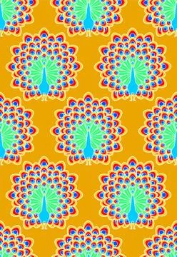 Peacock pattern seamless. Beautiful bird with large tail. Vector background Stock Illustration