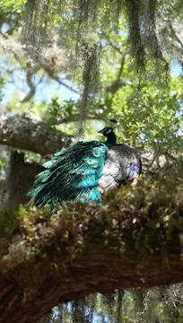 Peacock perched in a tree Stock Photos