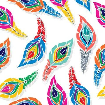 Peacock seamless vector pattern in colors over white background 스톡 일러스트