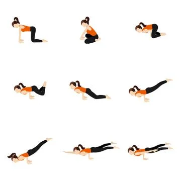 Peacock sequence yoga poses set Stock Illustration