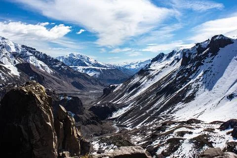 Peak of the Andes mountain range where a lot of snow falls Stock Photos