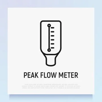 Peak flow meter thin line icon. Portable device for measuring air in lungs. Stock Illustration