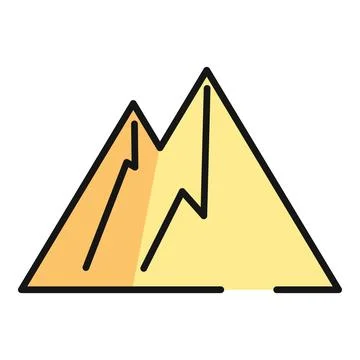 Peak mountain range yellow outline icon Stock Illustration