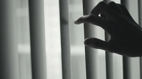 Peak Through Window Blinds Scared Worried Paranoid Stock Footage 52009708