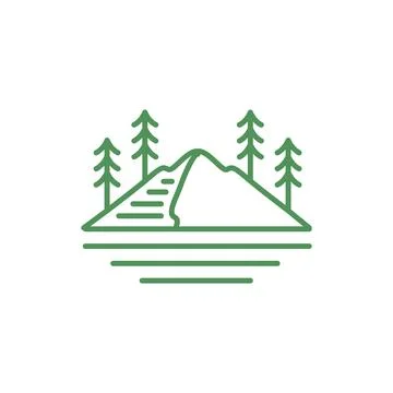 Peak trees line modern minimal logo design vector Stock Illustration