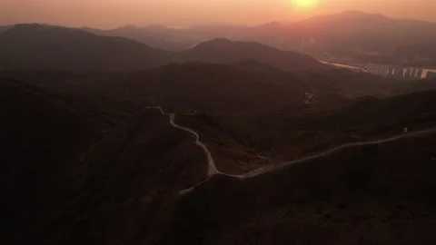 Peak view of bending trails on the hill in Wan Kok Sha Stock Footage 171968435