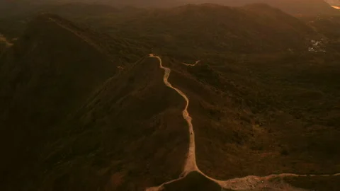 Peak view of bending trails on the hill in Wan Kok Sha Stock Footage 171971005