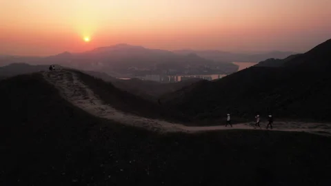 Peak view of winding trails on the hill in Wan Kok Sha Stock Footage 171969284