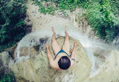 On peak of waterfall Stock Photos