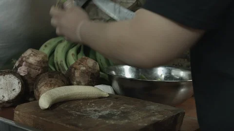 Pealing a plantain Stock Footage 90639161