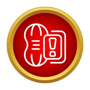 Peanut allergy warning icon on red button Stock Illustration