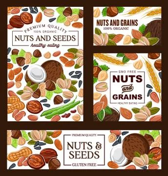 Peanut, almond, hazelnut, walnut. Nuts and beans Stock Illustration
