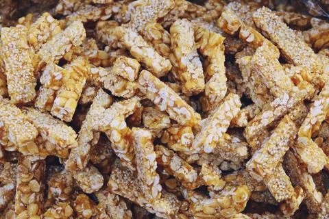 Peanut Bar or Nut Bars, Thai street food Stock Photos