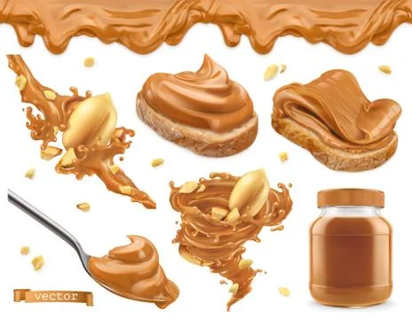 Peanut butter. 3d vector realistic icon set Stock Illustration