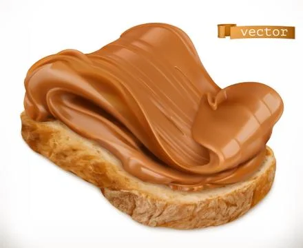Peanut butter on bread. Caramel spread 3d vector realistic icon Stock Illustration