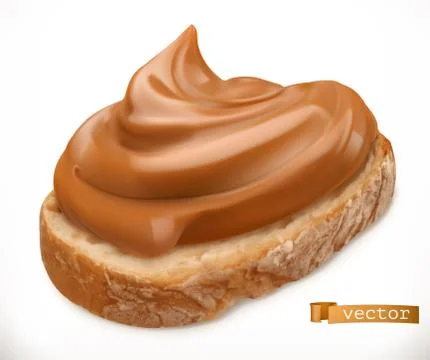 Peanut butter on bread. Caramel spread. 3d vector realistic icon Stock Illustration