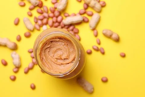 Peanut butter on a colored background Foto stock