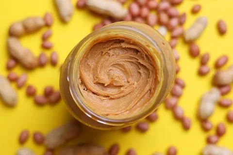 Peanut butter on a colored background Foto stock